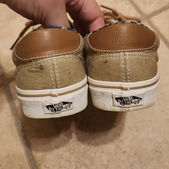 Vans Green Khaki Canvas & Leather Shoes w/ Printed Interior M 8.5 W 10 - Picture 5 of 8